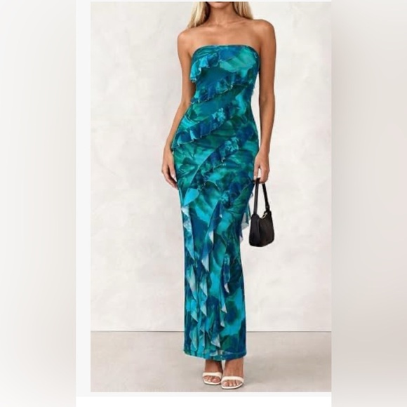 Tropical Strapless Maxi Dress - Picture 3 of 5
